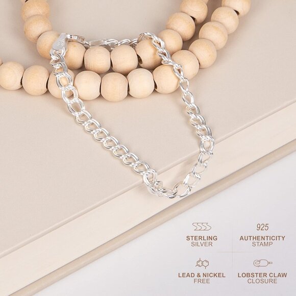 925 Sterling Silver Italian Charm Link Chain Bracelet for Men and Women - Picture 4 of 9